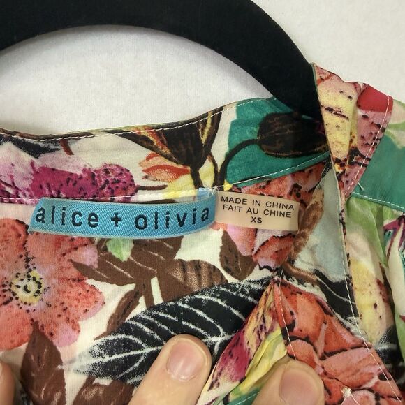 Alice + Olivia Silk Colorful Floral Button Up Career Office Blouse Top Size XS - Picture 3 of 9